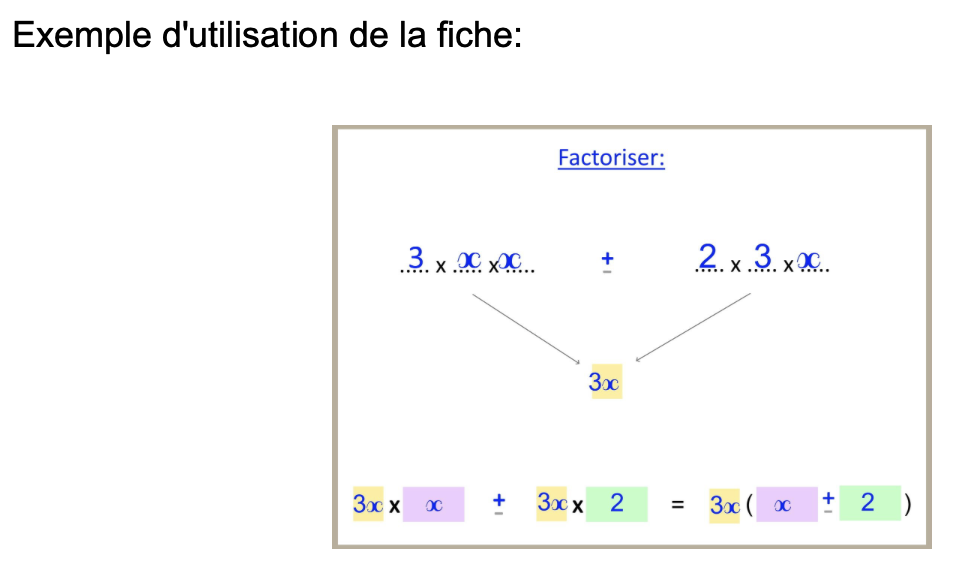 Outils élèves exemple utilisation support factoriser